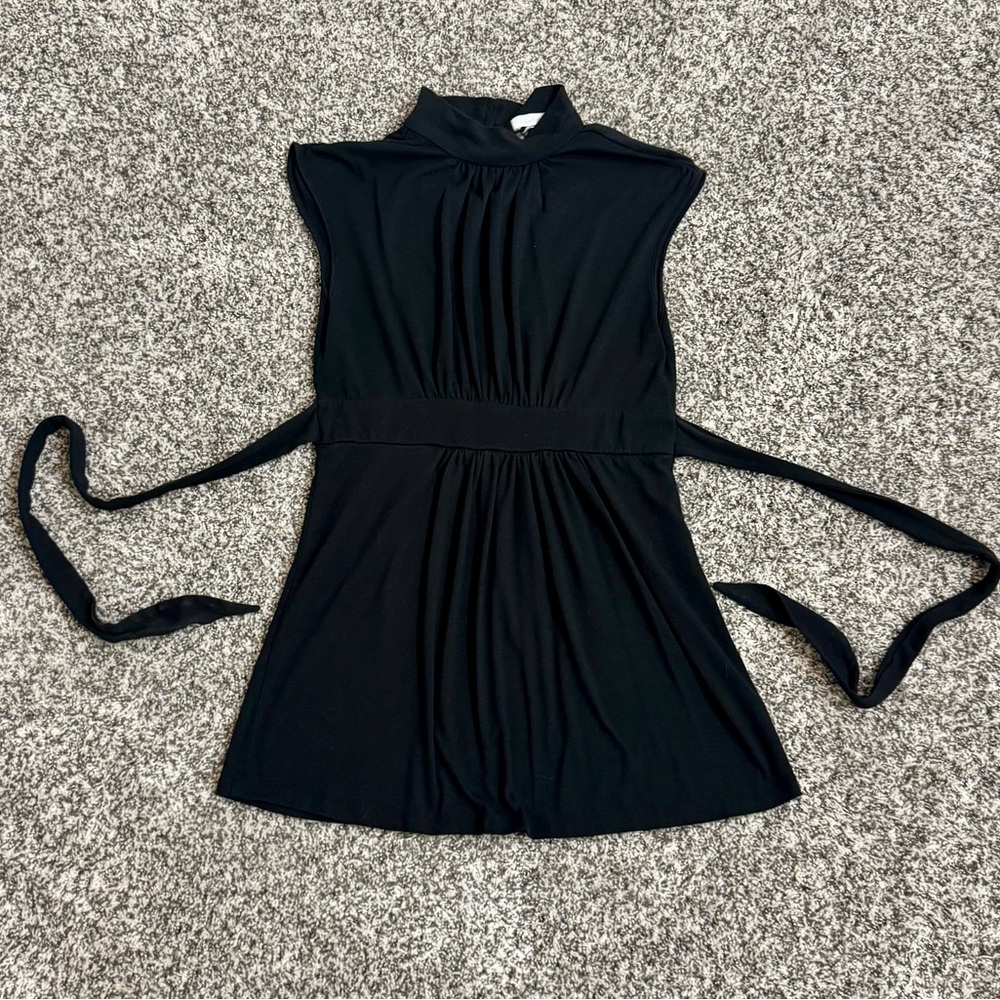 Black Sleeveless Top with Empire Tie Waist